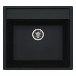 GraniteMy Bremen žulový dřez 53x50 cm černý, montáž na desku, pod desku a do roviny s otvorem pro baterii, S NEREZOVOU ZÁTKOU