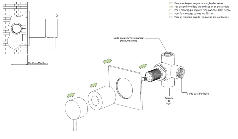Waterevolution Flow vestavěný 2-cestný přepínač pvd kartáčovaná měď s kulatou rozetou T1482RCPE