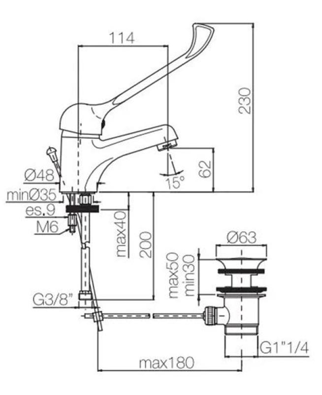 PB Clinic umyvadlová baterie pro tělesně postižené s dlouhou pákou chrom 1208953265