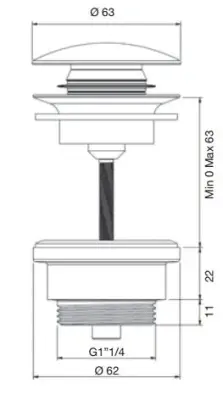 PB Unix sink plug 1 1/4 lockable push up click clack stainless steel 1208953285