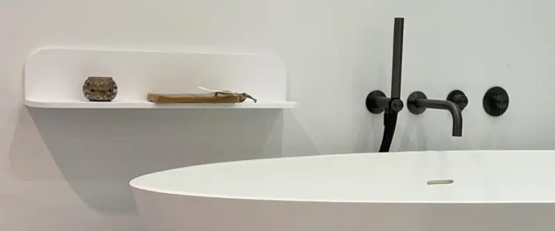 Solid-S Planchet Plank, matte white, shower basket, 90x12 cm, solid surface, includes hidden mounting hardware 1208953448