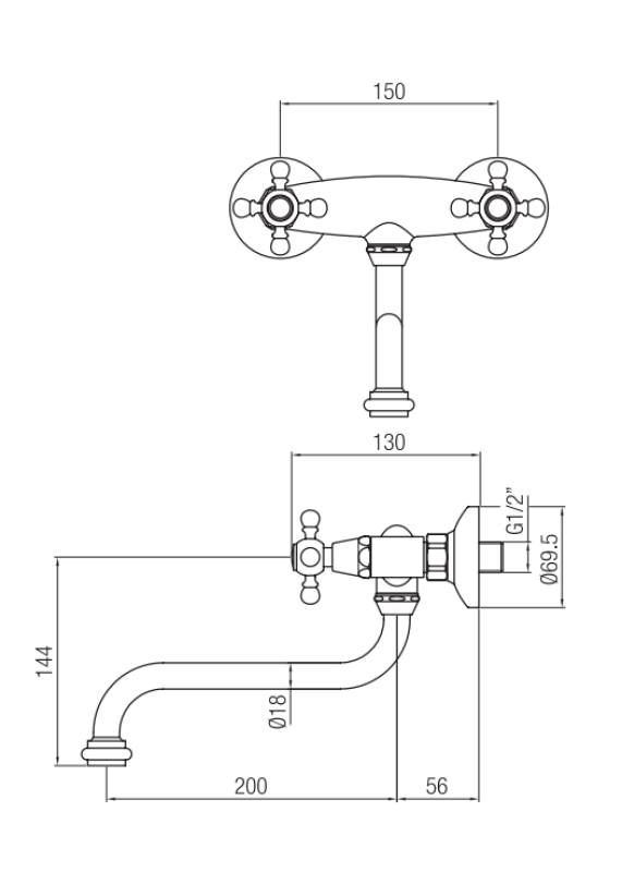 Nostalgická kuchyňská baterie Classic nástěnná baterie matná černá 1208953529
