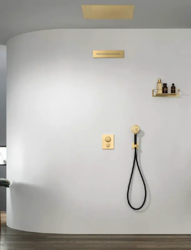 SB Square dešťová sprcha vestavěná 500x500mm Kartáčovaná mosaz PVD