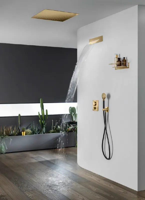 SB Square dešťová sprcha vestavěná 500x500mm Kartáčovaná mosaz PVD