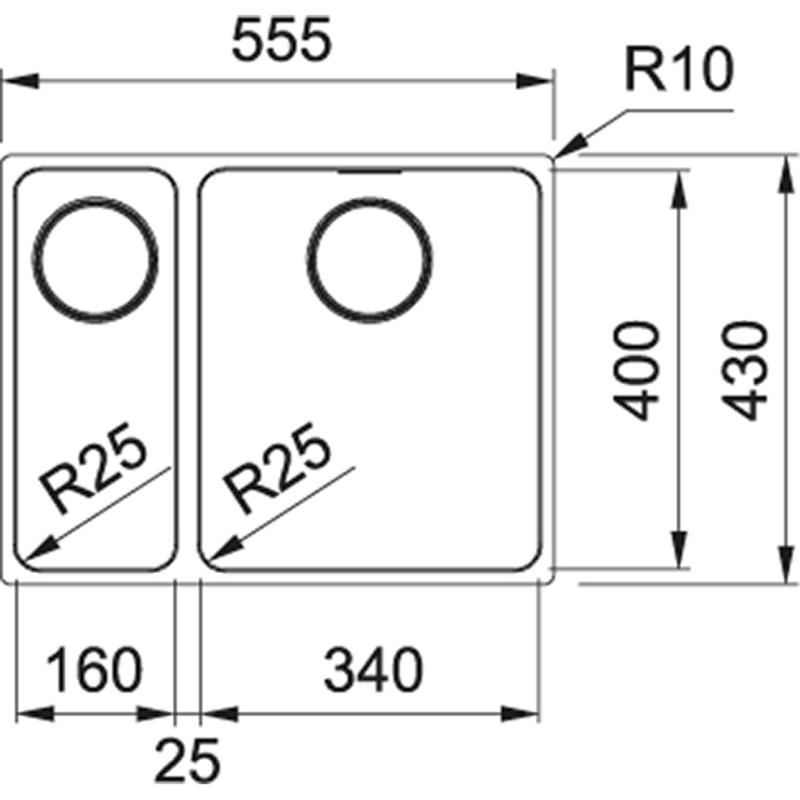 Franke Mythos MYX 160.34.16 BR jeden a půl dřez z nerezové oceli podstavný 16+34 cm 122.0638.272