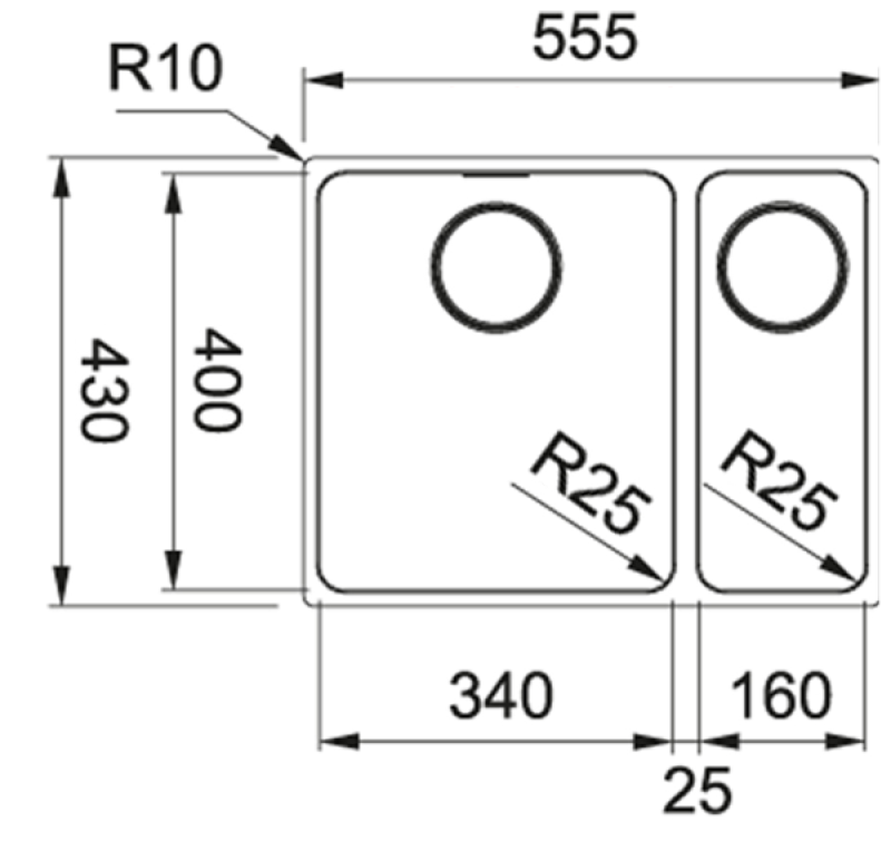Franke Mythos MYX 160.34.16 BL nerezový dvojdřez pod pracovní desku 34+16cm 122.0638.273