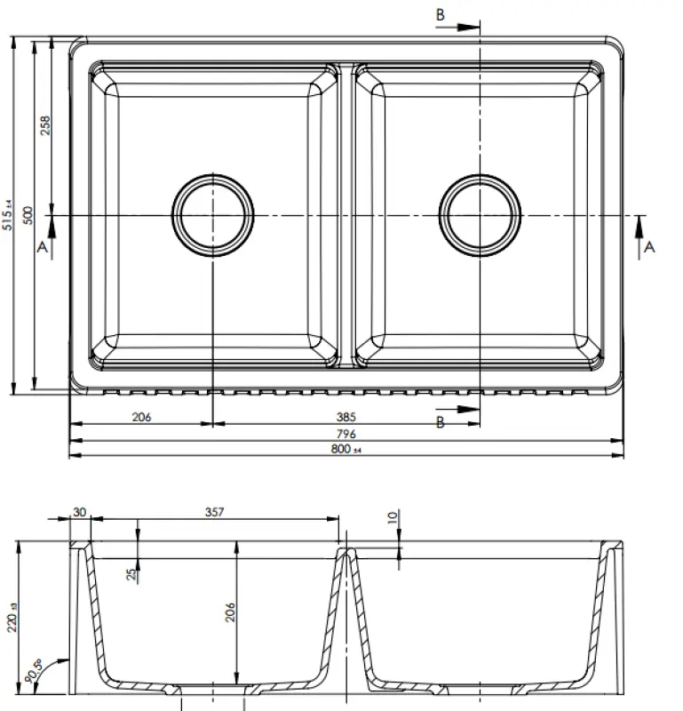 GraniteMy Tradition venkovský dvojitý dřez 2 strany žulový dřez 80x50 cm černý horní montáž spodní montáž a rovná montáž 1208953697