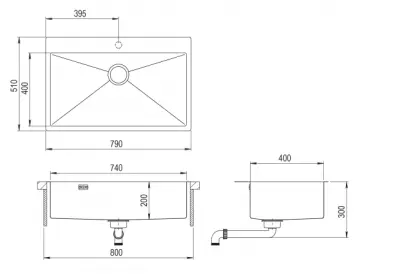 Ausmann Weser large stainless steel sink, anthracite color PVD Gun Metal 79x51 with tap hole, undermount, flush mount, and surface mount 067137