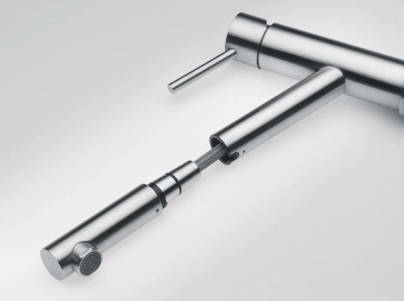 Franke Orbit masivní nerezová nízká kuchyňská baterie s výsuvnou výtokovou trubicí inox 115.0569.461