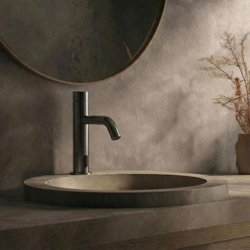 Waterevolution Flow elektronická umyvadlová baterie s infračerveným senzorem na baterie Gun Metal T110GME