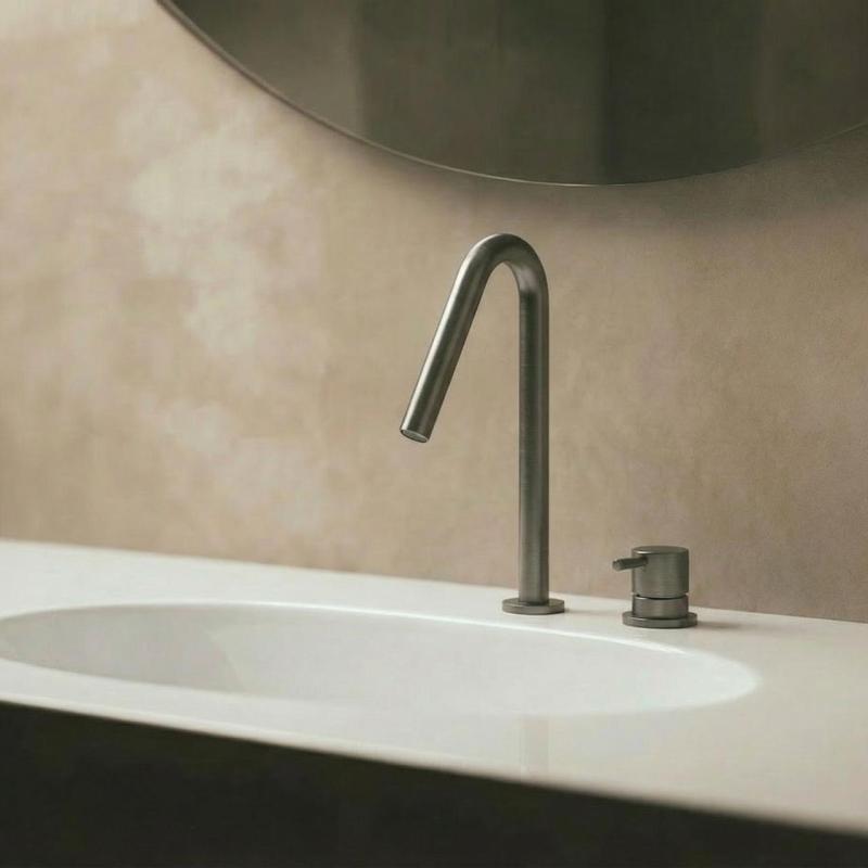 Waterevolution Flow 2otvorová umyvadlová baterie PVD Gun Metal s malým V 120 mm výtokem T1121VGME