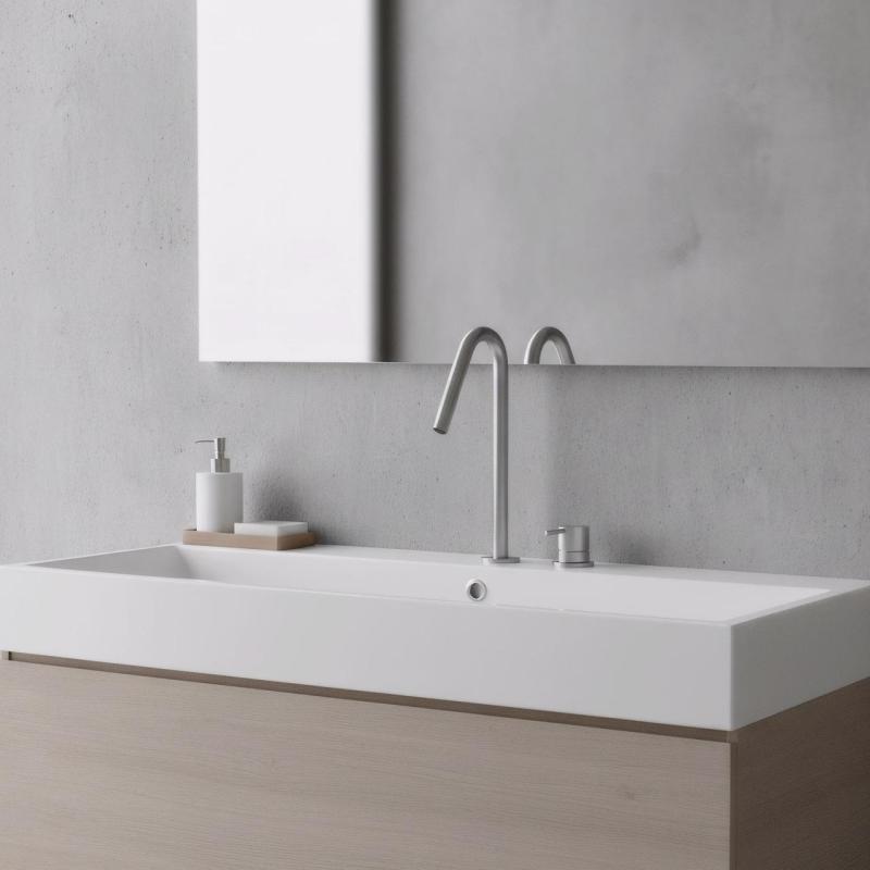 Waterevolution Flow 2-otvorová umyvadlová baterie z nerezové oceli s vysokým výtokem 120 mm T1122VIE