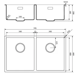 Lorreine 3434BQ-FU černý Quartz dvojitý dřez 3434cm podmontáž plochá montáž černý s černým košíkem 1208954009