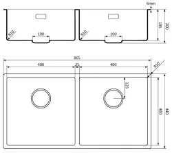 Lorreine 4040BQ-FU černý Quartz dvojitý dřez 4040cm spodní montáž plochá montáž černý s černým košíčkem 1208954010
