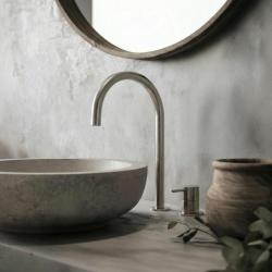 Waterevolution Flow 2otvorová umyvadlová baterie, celonerezová, s vysokým výtokem 200 mm T1122UIE