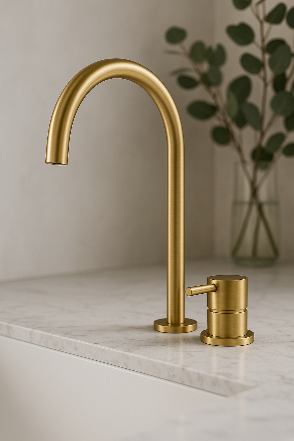Waterevolution Flow 2-otvorová umyvadlová baterie kartáčovaná mosaz s vysokým U 200mm výtokem T1122ULE
