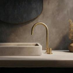 Waterevolution Flow 2-otvorová umyvadlová baterie kartáčovaná mosaz s vysokým U 200mm výtokem T1122ULE