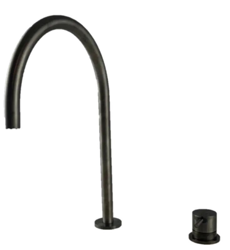 Waterevolution Flow 2otvorová umyvadlová baterie PVD Gun Metal s vysokým U 200 mm výtokem T1122UGME