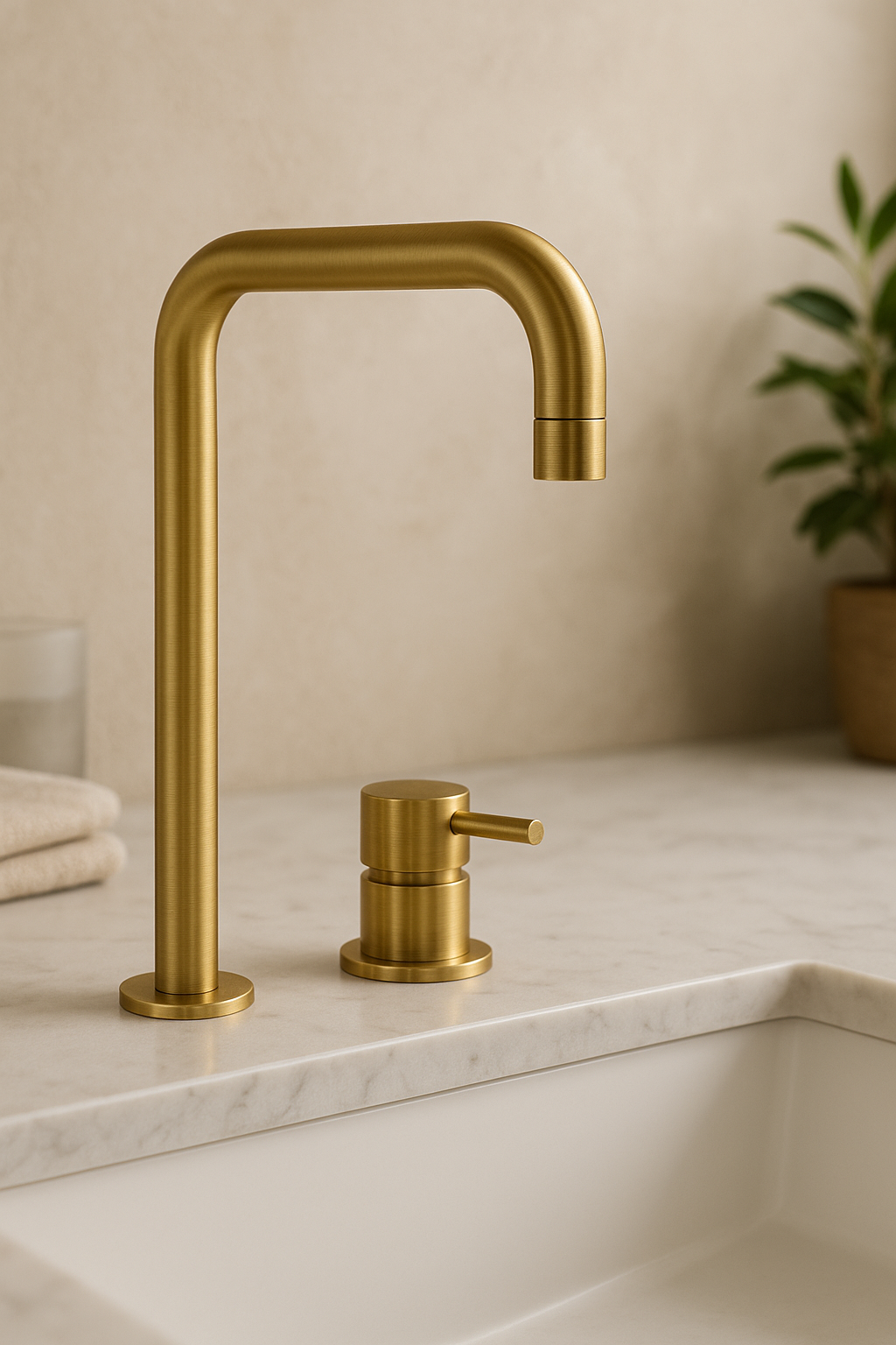 Waterevolution Flow 2-otvorová umyvadlová baterie Vysoký výtok 222 kartáčovaná mosaz T122HLE