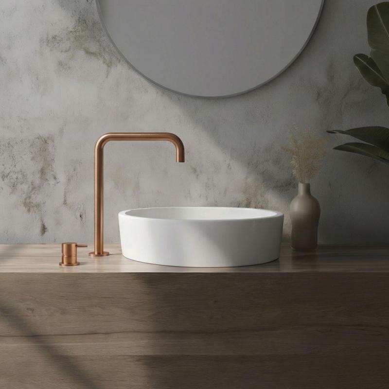 Waterevolution Flow 2-otvorová umyvadlová baterie s vysokým výtokem 222 PVD Kartáčovaná Měď T122HCPE