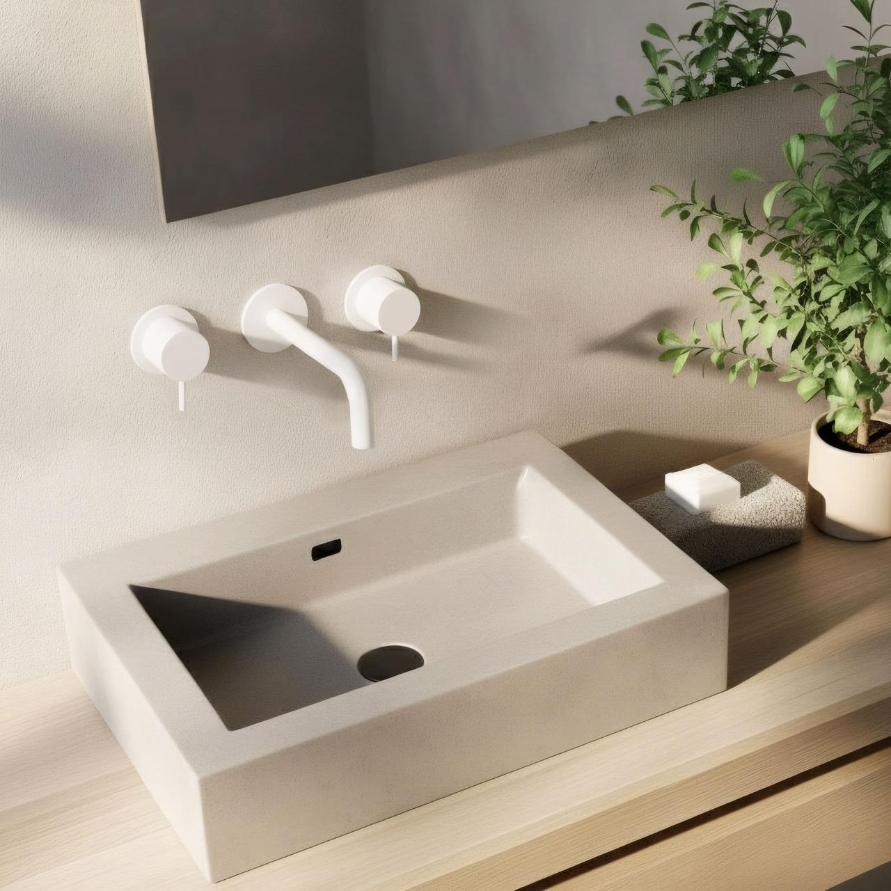 Waterevolution Flow 3-otvorová vestavěná umyvadlová baterie matná bílá s výtokem 10 cm T1163FBR-10