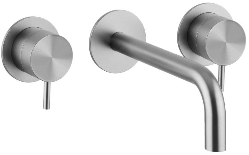 Waterevolution Flow 3-otvorový vestavný umyvadlový kohoutek, kompletně z nerezové oceli, s výtokem 10 cm T1163FIE-10