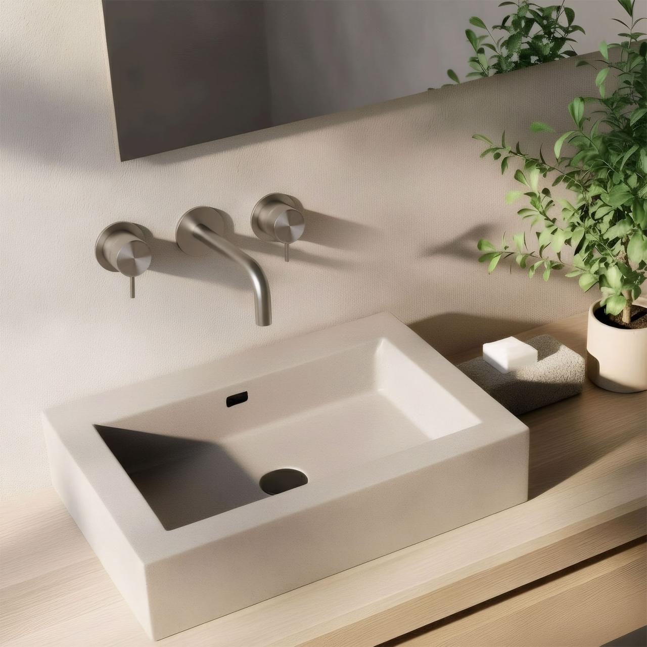 Waterevolution Flow 3-otvorová vestavěná umyvadlová baterie Plně nerezová s výtokem 10 cm T1163FIE-10
