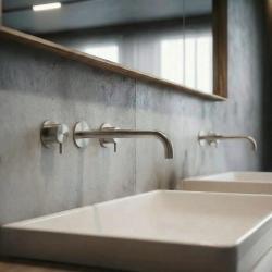 Waterevolution Flow 3-otvorový vestavný umyvadlový kohoutek, kompletně z nerezové oceli, s výtokem 21 cm T1163FIE-21