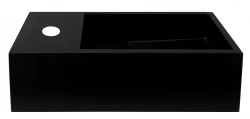 Solid-S Fontánka z materiálu Solid Surface, matná černá, šířka 36 x hloubka 18 x výška 10 cm, s krytem, model vlevo s otvorem pro kohoutek, 1208954158