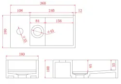 Solid-S Fontánka z materiálu Solid Surface, matná černá, šířka 36 x hloubka 18 x výška 10 cm, s krytem, model vlevo s otvorem pro kohoutek, 1208954158