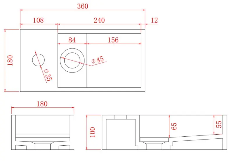 Solid-S Fontánka z materiálu Solid Surface, matná černá, šířka 36 x hloubka 18 x výška 10 cm, s krytem, model vlevo s otvorem pro kohoutek, 1208954158