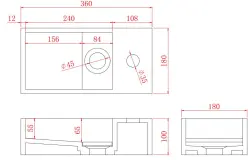 Solid-S Umyvadlo z kompozitního materiálu, matná černá, šířka 36 x hloubka 18 x výška 10 cm, s krytem, pravostranné provedení s otvorem pro baterii, 1208954163