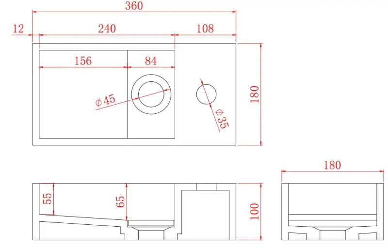 Solid-S Umyvadlo z kompozitního materiálu, matná černá, šířka 36 x hloubka 18 x výška 10 cm, s krytem, pravostranné provedení s otvorem pro baterii, 1208954163