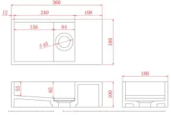 Solid-S Umyvadlo z kompozitního materiálu, matná černá, šířka 36 x hloubka 18 x výška 10 cm, s krytem, pravostranné provedení bez otvoru pro odtok, 1208954164