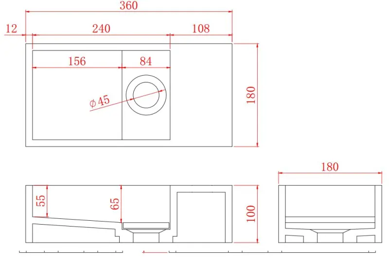 Solid-S Umyvadlo z kompozitního materiálu, matná černá, šířka 36 x hloubka 18 x výška 10 cm, s krytem, pravostranné provedení bez otvoru pro odtok, 1208954164
