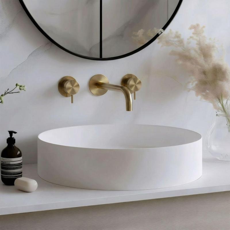 Waterevolution Flow 3otvorová vestavná umyvadlová baterie z leštěného mosazi s výtokem 15 cm T1163FLE-15