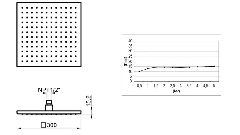 SB Square 316 Dešťová sprcha hlavová sprcha 30x30 cm masivní kartáčovaná nerezová ocel 316