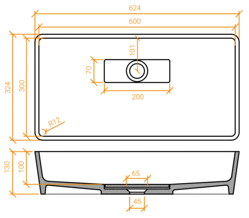 Solid-S City Countertop sink, matte white, 62x32 cm, with concealed drain 1208954250