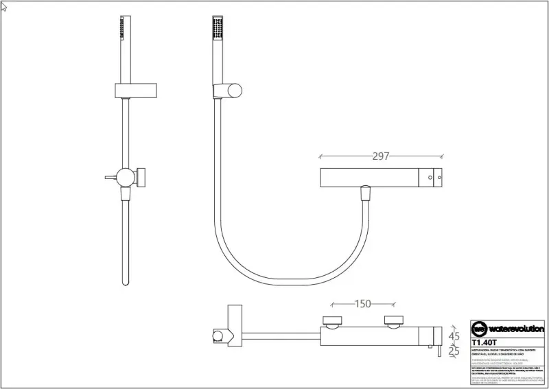 Waterevolution Flow sprchový termostat s příslušenstvím sprchy PVD kartáčovaná měď T140TCPE