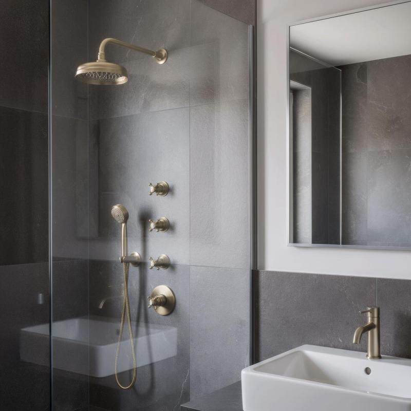 PB Classic nostalgický vestavěný sprchový termostat s 3 uzavíracími ventily bronz