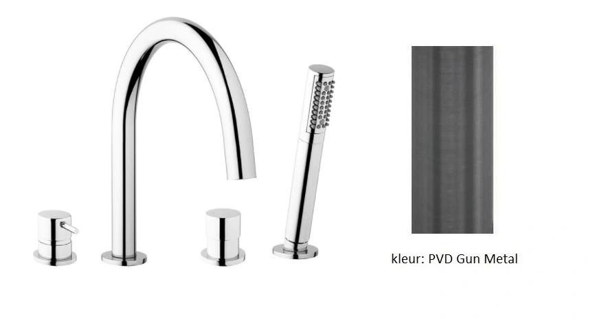 Waterevolution Flow 4-otvorová vanová baterie pro montáž na okraj vany, kompletně PVD Gun Metal T138GME