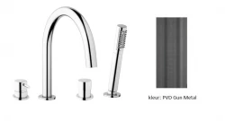 Waterevolution Flow 4-otvorová vanová baterie pro montáž na okraj vany, kompletně PVD Gun Metal T138GME