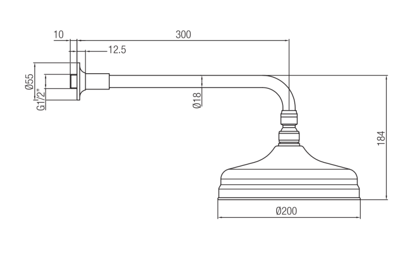 PB nostalgická hlavová sprcha 20 cm s antikalcem a sprchovým ramenem chrom.