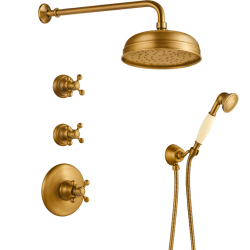 PB nostalgická vestavěná sprchová sada s termostatickou baterií a 2 uzavíracími ventily - ruční sprcha - dešťová sprcha 200 mm - Bronz