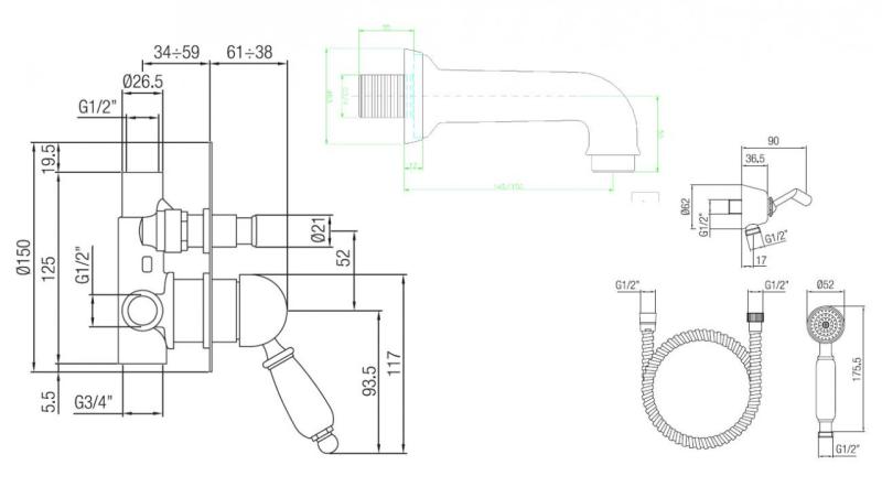 PB nostalgická vestavěná sada do vany Bronz