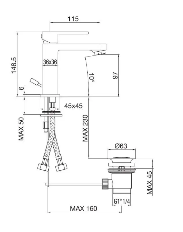 PB Kiki 1-otvorová umyvadlová baterie matná černá