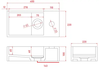 Solid-S Marble solid surface umyvadlo B40xD22xV10cm mramor matná černá pravá s otvorem pro baterii 1208954634