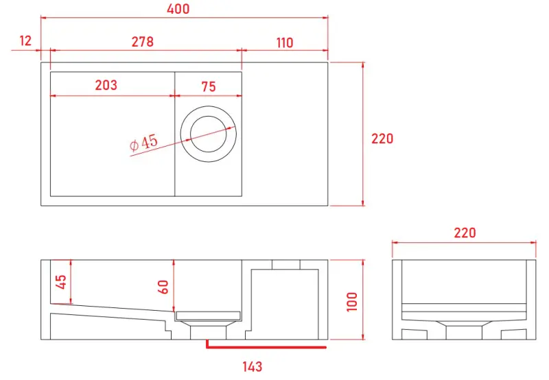 Solid-S Marble pevný povrch umyvadlo B40xD22xH10cm mramor matná černá pravá bez otvoru voor kraan 1208954635