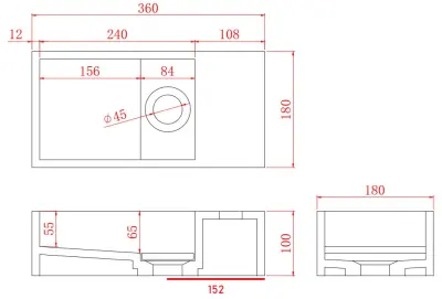 Solide-S Marble pevný povrch umyvadlo B36xD18xH10cm mramor matná černá vpravo bez otvoru pro baterii 1208954639