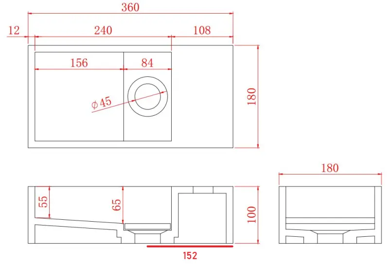 Solide-S Marble pevný povrch umyvadlo B36xD18xH10cm mramor matná černá vpravo bez otvoru pro baterii 1208954639